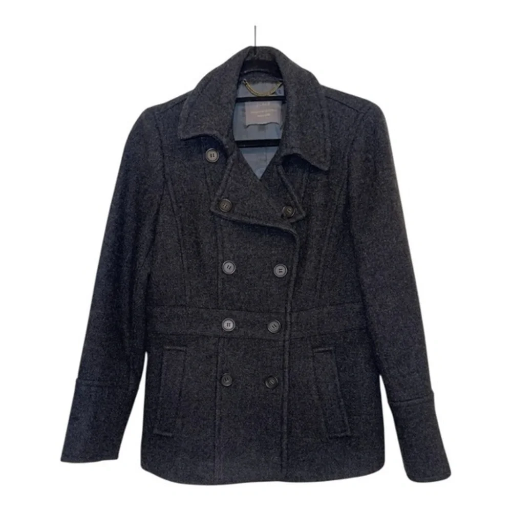 J. Crew Charcoal Dark Gray Stadium Cloth Nello Gore Wool Blend Pea Coat - Picture 1 of 11